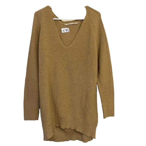 Athleta Brown V Neck Long Sleeve Ribbed Merino Wool Sweater Womens Large Comfort - Picture 1 of 7